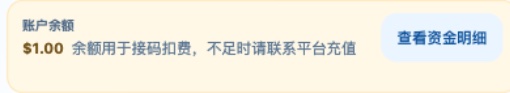 账户余额卡片:显示当前余额和资金明细入口